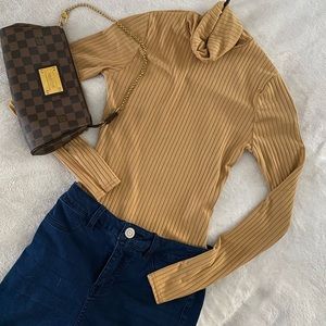 PLT Camel Rib Roll Neck Long Sleeve Bodysuit